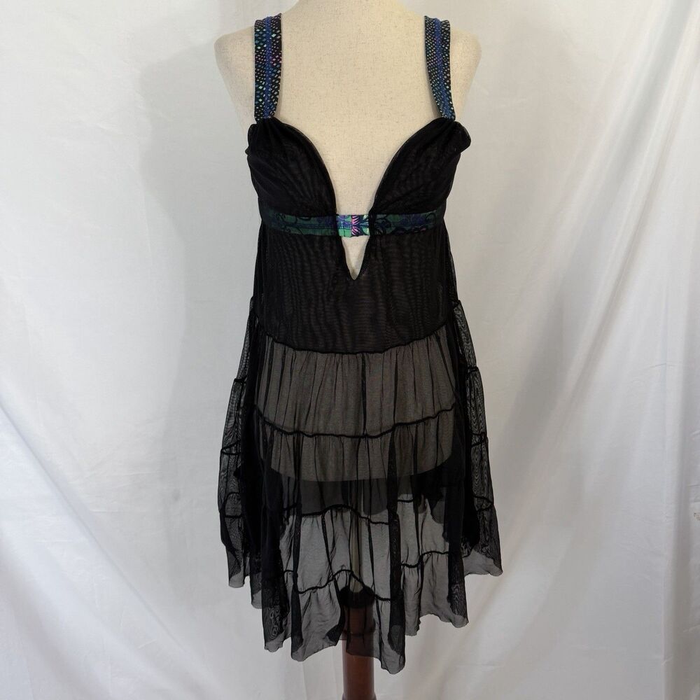 Maagi Sheer Mesh Short Dress Boho Beachy SMALL  Swim Coverup